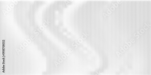 Transparent corrugated plastic ribbed glass background with abstract line patterns. 3D gradient light effects for retail windows or architectural panels. Vintage chrome reflections or polycarbonate.