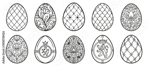 Black and white easter eggs line