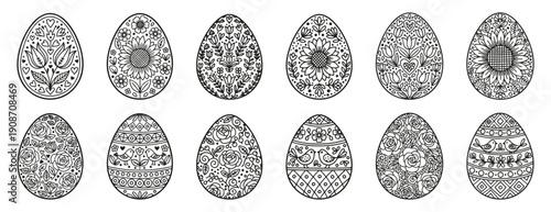 Black and white easter eggs line