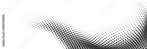 Minimal black halftone square wave background with smooth flowing geometric dots and white copy space, modern abstract texture design for posters banners presentations and layouts