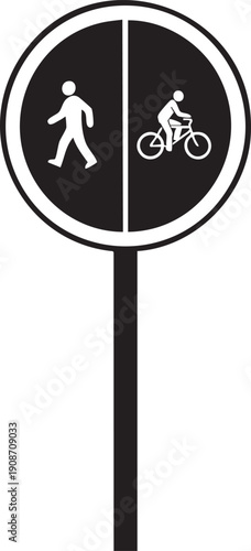 Single Separate Paths for Pedestrians and Cyclists Mandatory Sign Silhouettes Isolated on White Background
