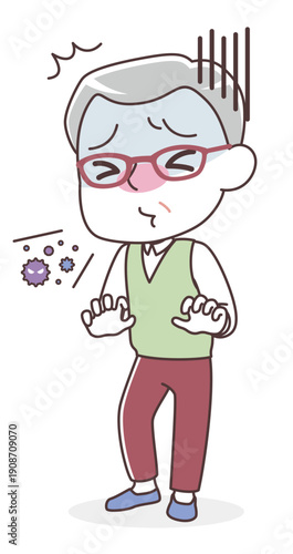 くしゃみをするシニア男性（風邪・アレルギー・花粉症）