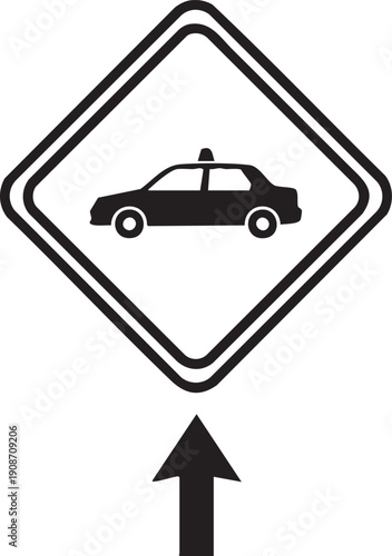 Single Taxi Stand Cab Rank Informational Sign Silhouettes Isolated on White Background