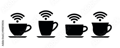 Minimalist Coffee Hotspot Wifi Signal Icon Vector Set