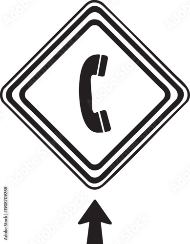 Single Telephone Emergency Call Box Sign Silhouettes Isolated on White Background