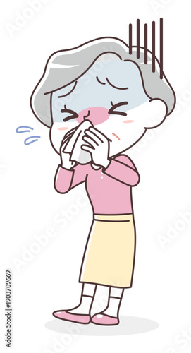 鼻をかむシニア女性（風邪・鼻水・花粉症）