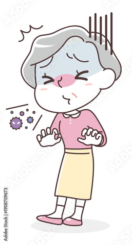 くしゃみをするシニア女性（風邪・アレルギー・花粉症）