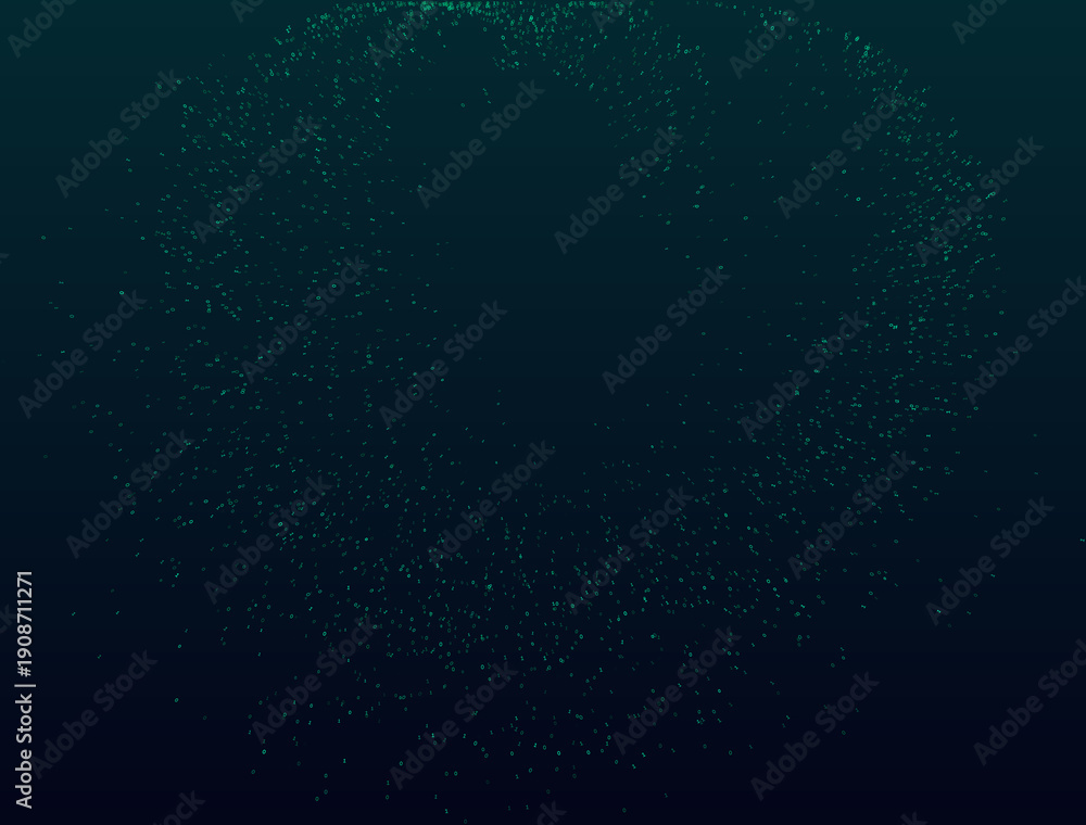 Obraz premium A majestic swirling vortex of cyan digits dances across a dark teal abyss. This digital tapestry captures a rhythmic storm of information, where binary sequences shimmer like bioluminescent plankton c