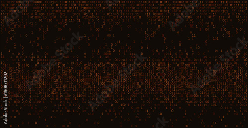 Burnished bronze digits shimmer across a deep chocolate void. This sprawling digital tapestry weaves together thousands of zeros and ones into a dense, rhythmic grid, capturing the grounded warmth of 