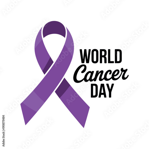 A purple ribbon symbolizing World Cancer Day awareness and solidarity with cancer patients worldwide.