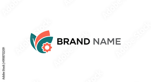 Abstract Logo Design with Organic Shapes and Gear Element.