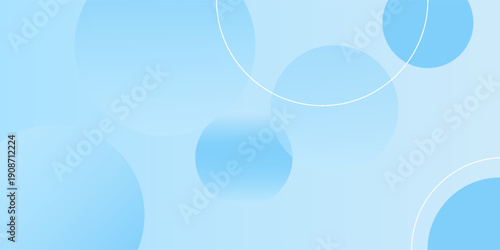 Abstract circles geometric on blue background gradient soft light blue bokeh. Suit for graphic business, fintech digital background hitech technology design