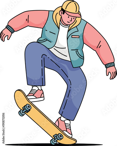 Dynamic Skateboarder Performing a Trick