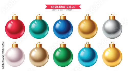 Christmas balls vector set design. Christmas ball with colorful pattern and print in white isolated background for holiday season ornament decoration. Vector illustration xmas bauble collection design