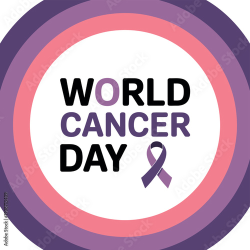 World Cancer Day awareness campaign logo with purple ribbon