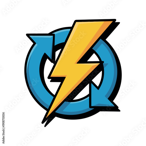 A stylized logo featuring a lightning bolt and circular arrows