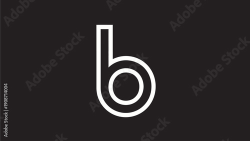 Minimalist white outline lowercase letter 'b' on a stark black background, a simple graphic design element or initial icon.