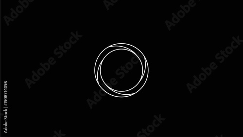 Elegant abstract white concentric circles intertwining on a black background, a minimalist modern geometric design element.