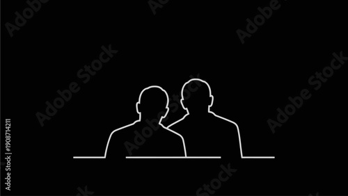 Abstract Outline of Two People on Black Background, Minimalist Human Figures for Connection and Dialogue Concepts