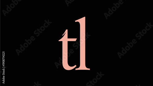 Minimalist lowercase 'tl' initialism in elegant light pink serif font on a black background, typographic graphic design element