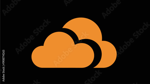 Orange Cloud Computing Icon on Black Background for Data Storage and Digital Technology Concepts