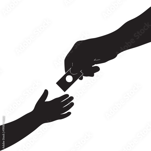 A hand giving a credit card to another hand