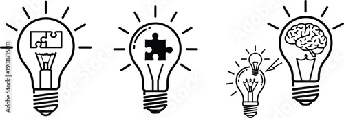 Set of light bulbs symbolizing innovation and ideas in a simple illustration style