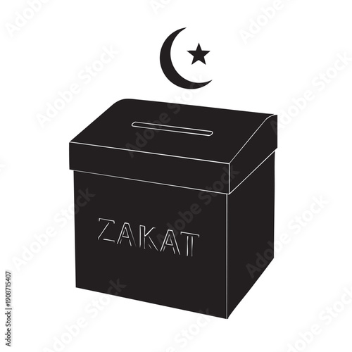 A black box with a crescent moon and star above it