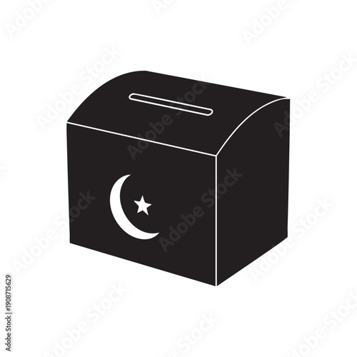 A black ballot box with a white crescent moon and star