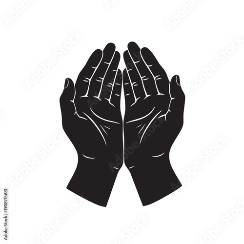 A pair of cupped hands with finger bones visible
