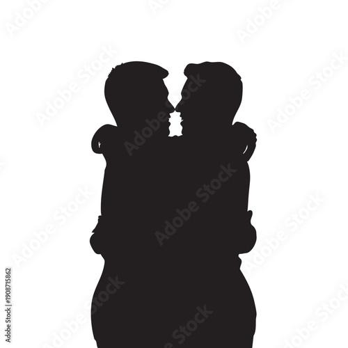 A black silhouette of a couple sharing a romantic kiss