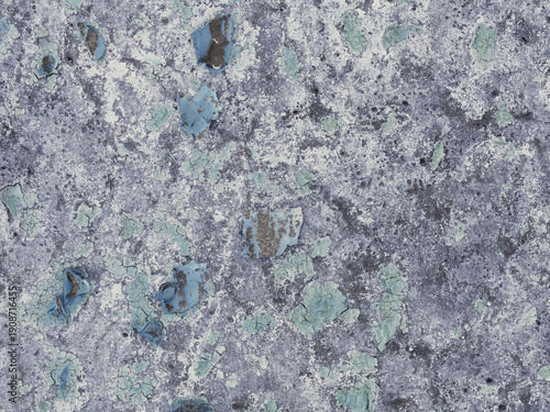 Peeling paint on the wall. Old concrete wall with cracked flaking paint. Weathered rough painted surface with patterns of cracks and peeling. Grunge texture for background and design.