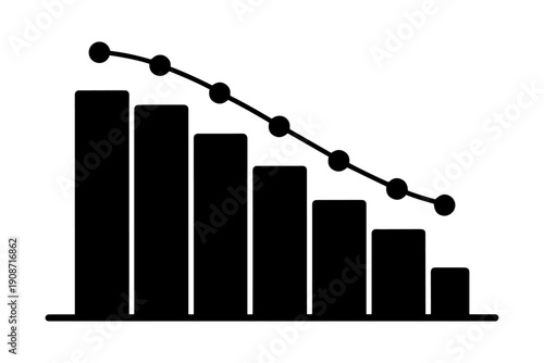 Falling graph bars showing the downward trend in economic statistics and decline