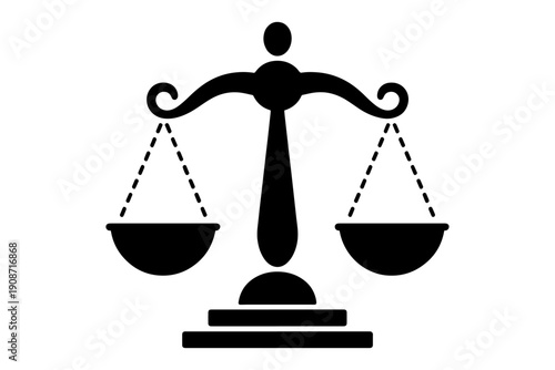 Elegant black and white balance scale symbol, embodying themes of justice, law, and fairness