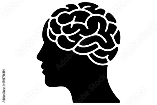 silhouette of human head with a detailed brain, emphasizing intelligence and thought processes