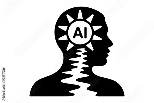 silhouette profile highlighting artificial intelligence's central role, illuminating the human mind with a symbolic AI