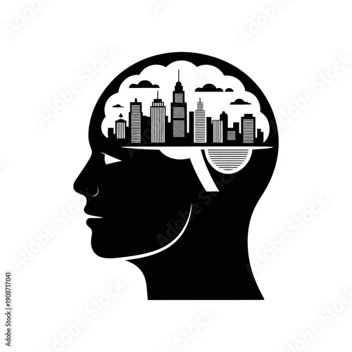 A creative illustration of a city in a brain