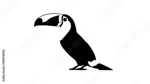 Stylized black and white toucan silhouette. Exotic tropical bird illustration, vector art for design, wildlife graphic.
