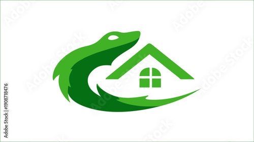 Modern green gecko lizard protecting a house icon logo design, symbolizing eco-friendly homes and real estate services