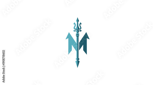 Modern Stylized Blue Trident Icon with Merged N and M Letters. Abstract Vector Graphic Design for Nautical or Ocean Symbol.
