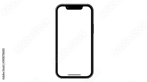 Modern smartphone mockup with blank white screen for app interface display. Generic mobile phone technology template.