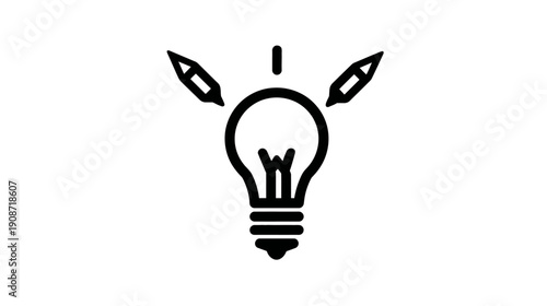 Vector Icon of Lightbulb and Pencils Symbolizing Creative Design, Innovation, Idea Generation, Brainstorming, and Problem Solving