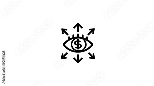 Strategic Financial Vision Eye Icon with Dollar Sign and Outward Arrows for Business Opportunity & Investment Growth