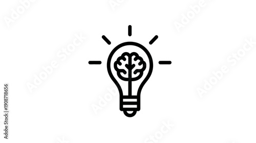 Creative Idea Lightbulb with Brain Icon: Innovation, Intelligence, Thinking, and Problem-Solving Concept