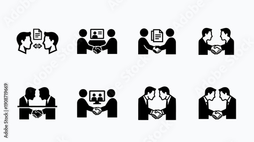 Business Handshake and Agreement Icons A Set of Collaboration and Partnership Graphics