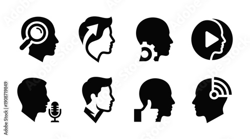 Collection of Human Head Icons Representing Various Concepts and Ideas
