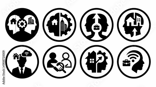 Conceptual Icons of Business Development, Human Resources, and Technology Integration