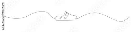 Single line illustration of a casual sandal or slide, minimalist continuous stroke drawing with a clean contour and smooth flowing line depicting comfortable summer footwear in a modern style.