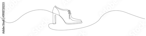 Elegant high heel shoe continuous line art, minimalist one line drawing of a classic pump with a smooth flowing line and unbroken linear form, modern line illustration for fashion design.