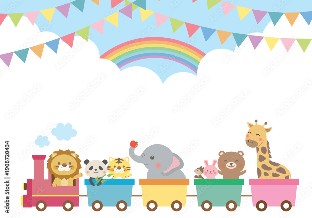 Obraz premium Cute animals riding a train illustration for kids